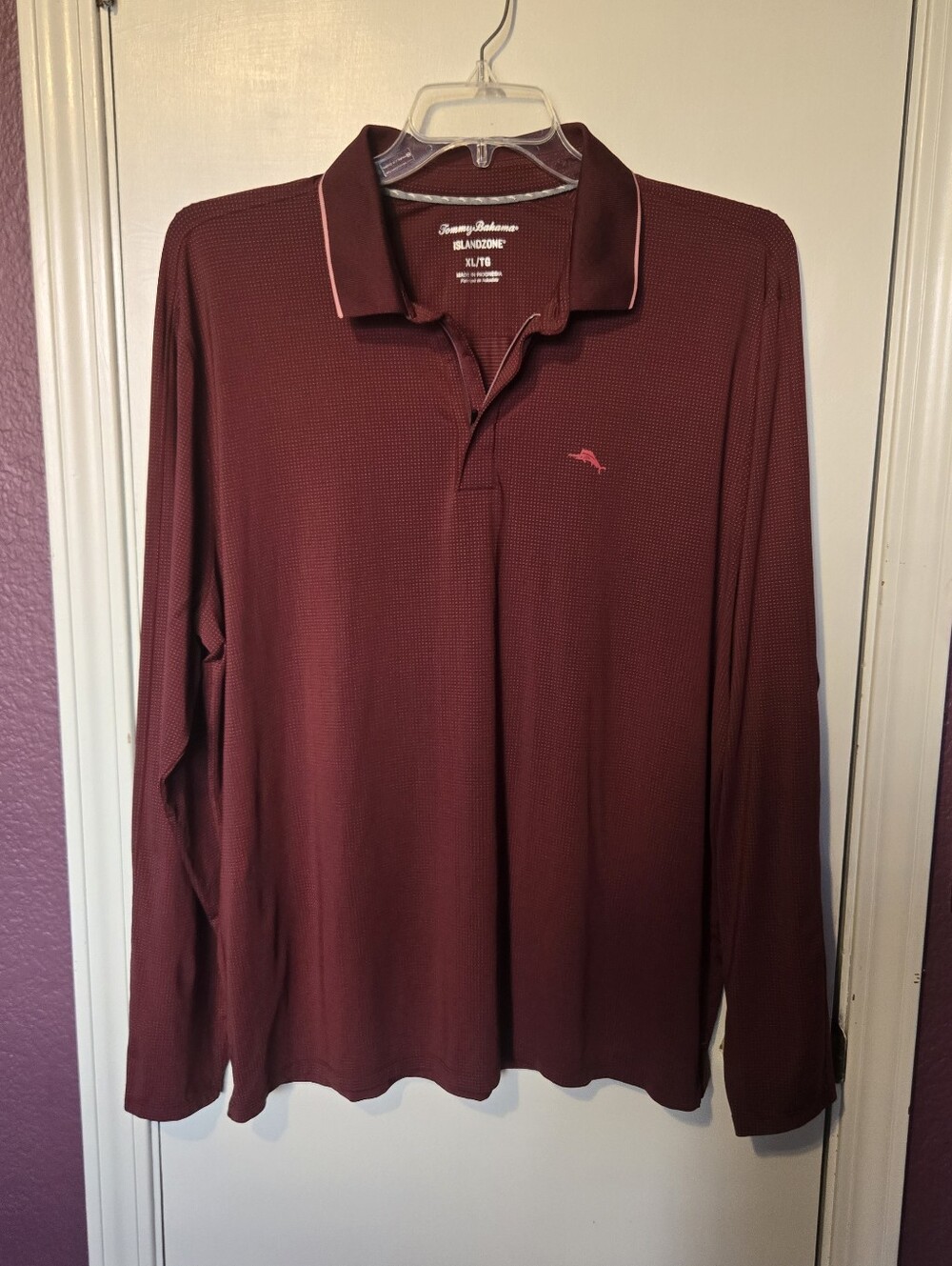 XL Tommy Bahama long sleeve Polo in wine red color